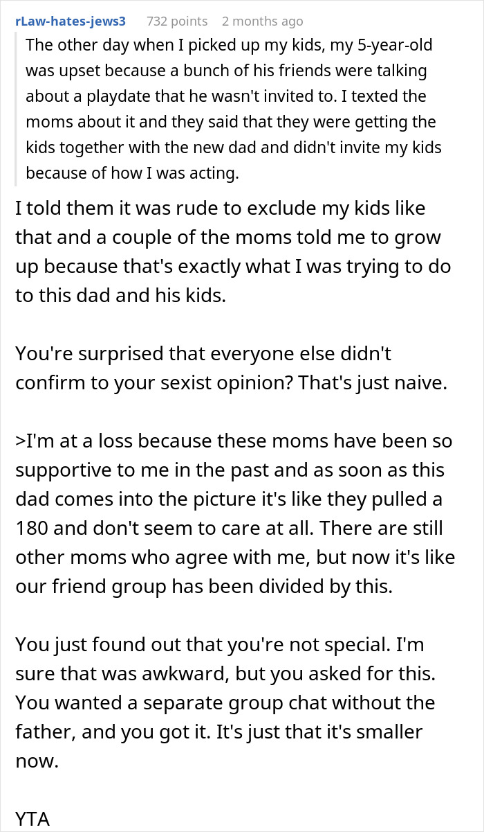 Mom Says She's Uncomfortable With Single Dad Being In Her Mom Group, So They Go On Without Her