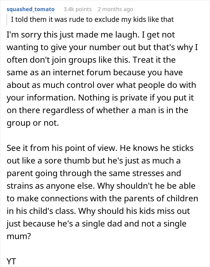 Mom Says She's Uncomfortable With Single Dad Being In Her Mom Group, So They Go On Without Her Mom Says She's Uncomfortable With Single Dad Being In Her Mom Group, So They Go On Without Her