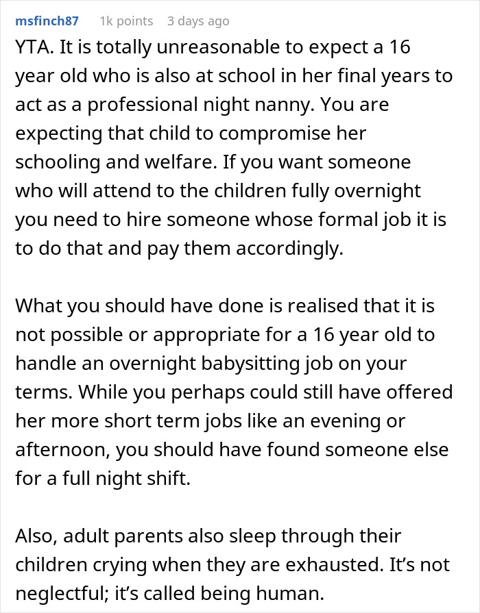 “You Get What You Pay For”: Dad Dragged For Expecting A 16 Y.O. Babysitter To Be Awake All Night “You Get What You Pay For”: Dad Dragged For Expecting A 16 Y.O. Babysitter To Be Awake All Night