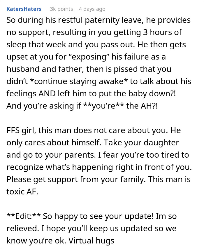 Instead Of Helping Wife, Guy Relaxes During 6-Week Paternity Leave, Gets Mad When Wife Blacks Out