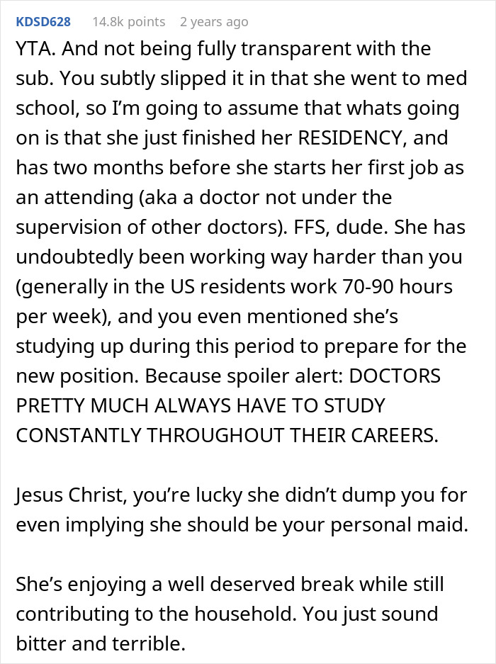Woman Shuts Down BF’s Demands: “Didn’t Go To Med School To Be A Live-In Maid” Woman Shuts Down BF’s Demands: “Didn’t Go To Med School To Be A Live-In Maid”