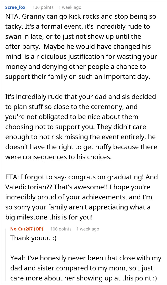 Teen Spites Dad And Sister Who Planned To Skip Her Graduation By Giving Away Their Tickets Teen Spites Dad And Sister Who Planned To Skip Her Graduation By Giving Away Their Tickets