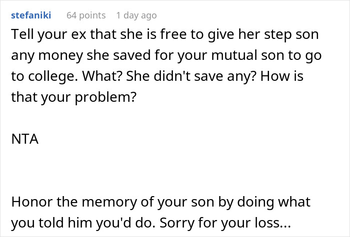 Dad Infuriates Ex By “Wasting” Dead Son’s Uni Fund On A Trip Instead Of Giving It To Her Stepson