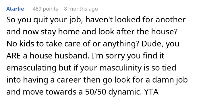 “House Husband” Feels Emasculated, Demands Wife Apologize Or He Won’t Do Any Housework “House Husband” Feels Emasculated, Demands Wife Apologize Or He Won’t Do Any Housework