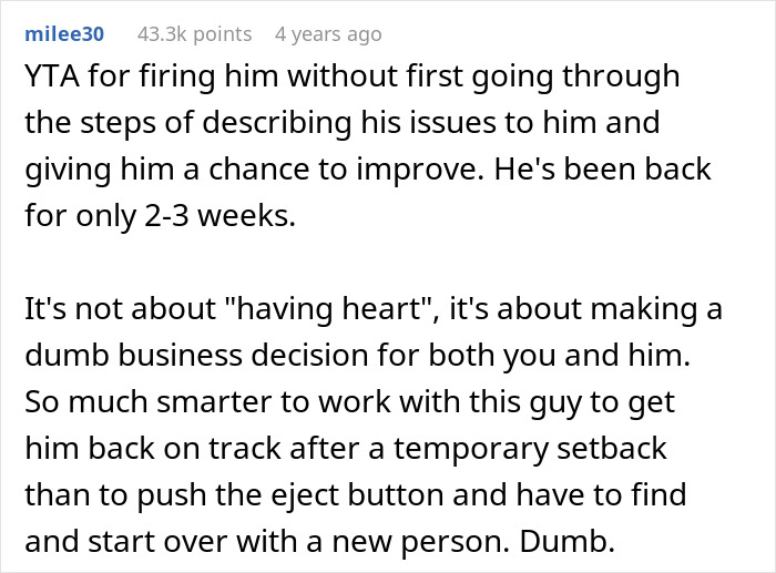Manager Thinks They’re Justified In Firing Grieving Worker For Underperforming, Regrets It Manager Thinks They’re Justified In Firing Grieving Worker For Underperforming, Regrets It