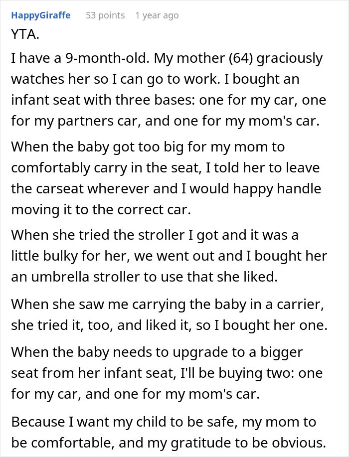 New Mom Complains About MIL Not Buying A Car Seat On Her Own Dime, Gets A Reality Check Online