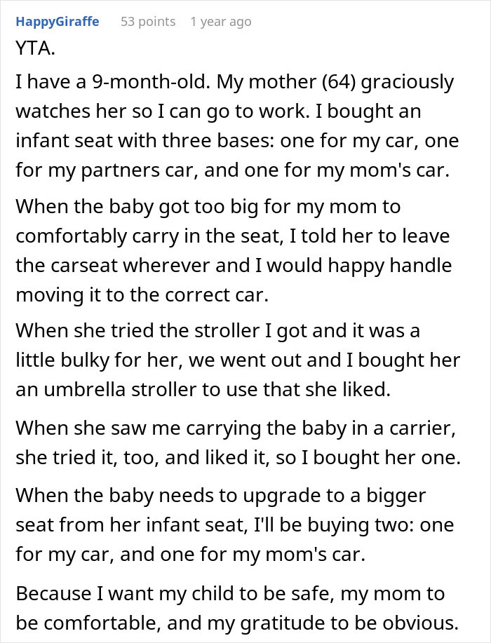 New Mom Complains About MIL Not Buying A Car Seat On Her Own Dime, Gets A Reality Check Online New Mom Complains About MIL Not Buying A Car Seat On Her Own Dime, Gets A Reality Check Online