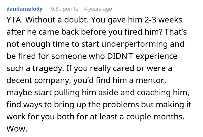 Manager Thinks They’re Justified In Firing Grieving Worker For Underperforming, Regrets It Manager Thinks They’re Justified In Firing Grieving Worker For Underperforming, Regrets It