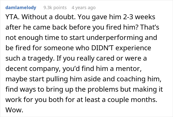 Manager Thinks They’re Justified In Firing Grieving Worker For Underperforming, Regrets It