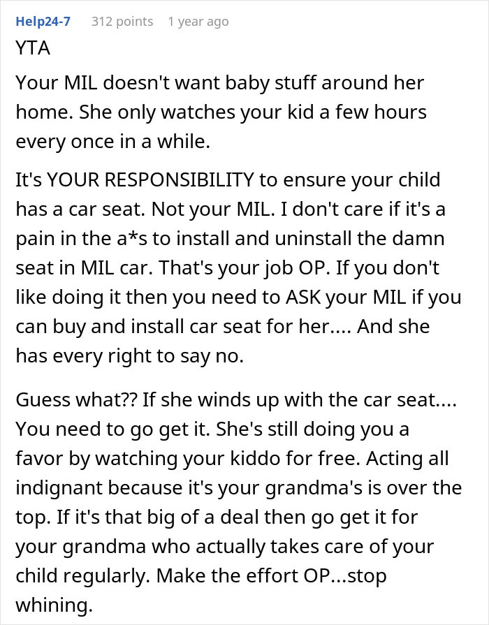 New Mom Complains About MIL Not Buying A Car Seat On Her Own Dime, Gets A Reality Check Online