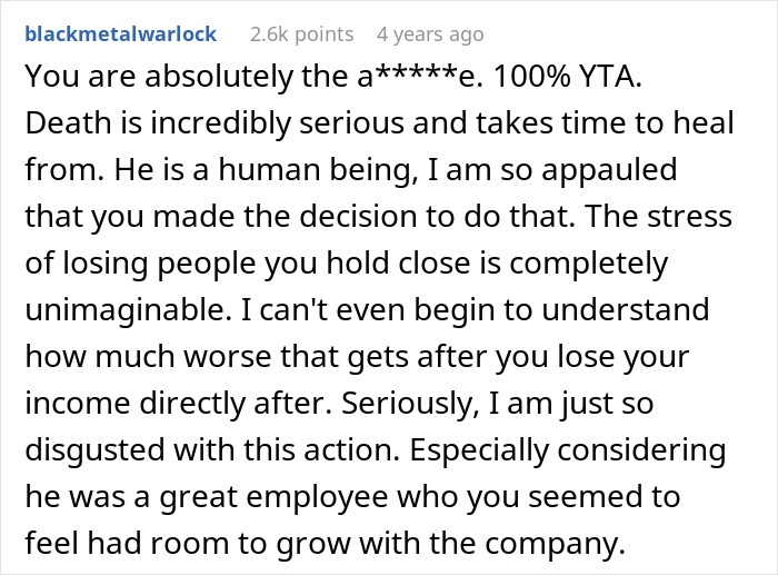 Manager Thinks They’re Justified In Firing Grieving Worker For Underperforming, Regrets It Manager Thinks They’re Justified In Firing Grieving Worker For Underperforming, Regrets It