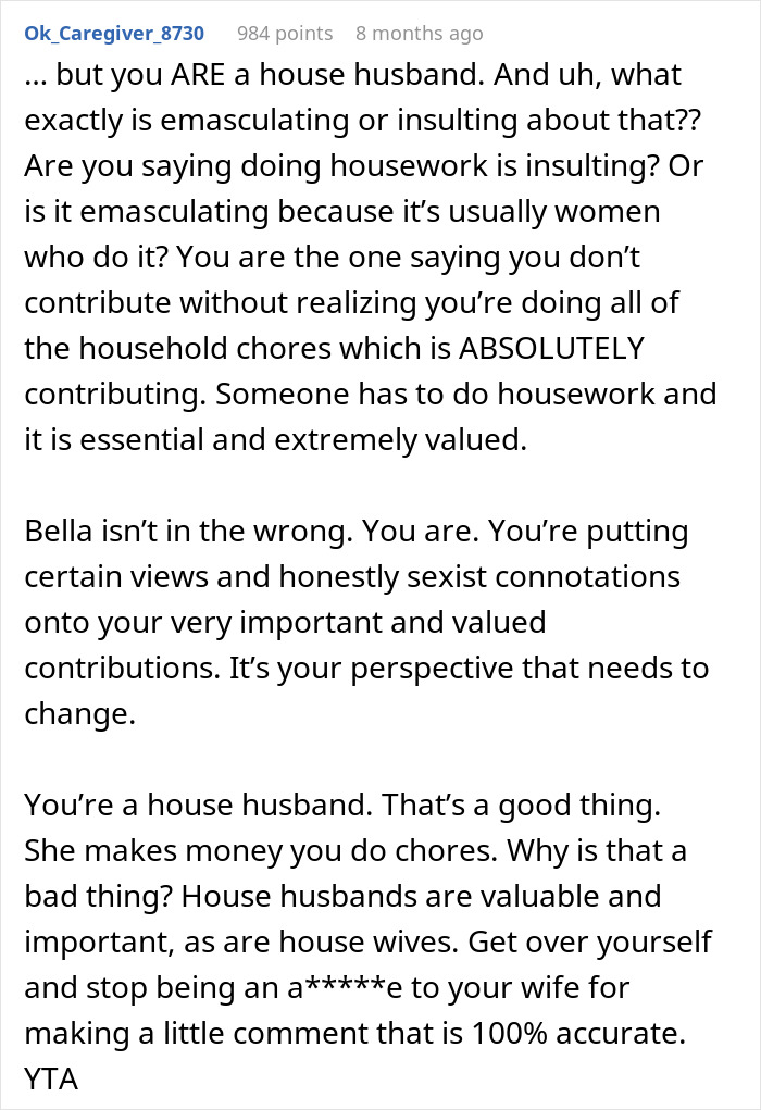 “House Husband” Feels Emasculated, Demands Wife Apologize Or He Won’t Do Any Housework “House Husband” Feels Emasculated, Demands Wife Apologize Or He Won’t Do Any Housework