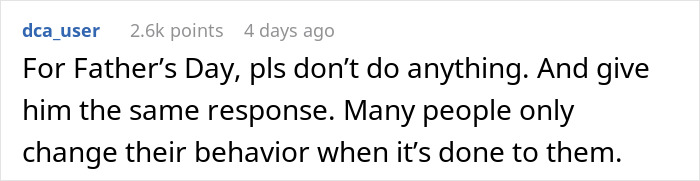 Comment suggesting a response to a clueless husband on Mother's Day: "For Father’s Day, pls don’t do anything. Comment suggesting a response to a clueless husband on Mother's Day: "For Father’s Day, pls don’t do anything.