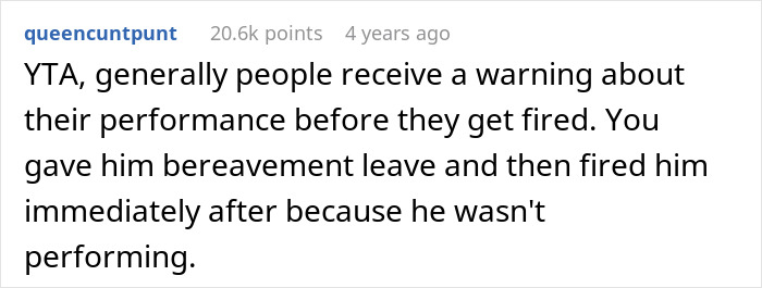 Manager Thinks They’re Justified In Firing Grieving Worker For Underperforming, Regrets It Manager Thinks They’re Justified In Firing Grieving Worker For Underperforming, Regrets It