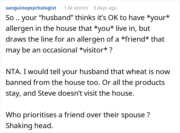 Man Puts Friend's Food Allergies Above Spouse's, So They Refuse To Get Rid Of Allergens At Home Man Puts Friend's Food Allergies Above Spouse's, So They Refuse To Get Rid Of Allergens At Home