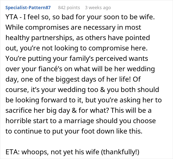 Guy Runs His Wedding ‘Compromise’ Past People Online, Gets Called Out