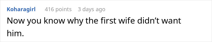 Text comment about clueless husband, expressing why the first wife left him. Text comment about clueless husband, expressing why the first wife left him.