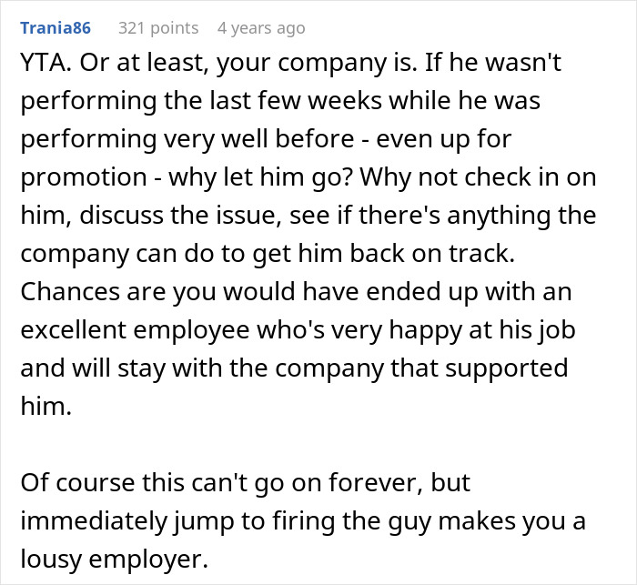 Manager Thinks They’re Justified In Firing Grieving Worker For Underperforming, Regrets It Manager Thinks They’re Justified In Firing Grieving Worker For Underperforming, Regrets It