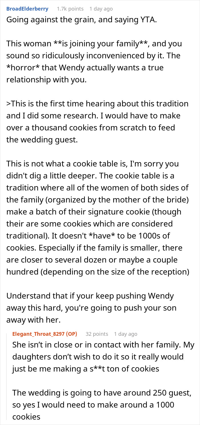 Woman Makes DIL Cry By Refusing To Bake Over 1,000 Cookies For Her Wedding Woman Makes DIL Cry By Refusing To Bake Over 1,000 Cookies For Her Wedding