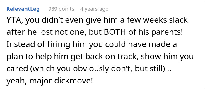 Manager Thinks They’re Justified In Firing Grieving Worker For Underperforming, Regrets It Manager Thinks They’re Justified In Firing Grieving Worker For Underperforming, Regrets It