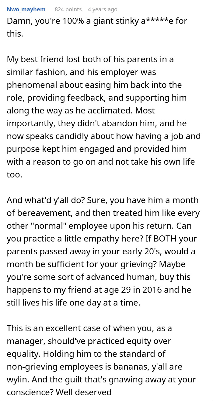 Manager Thinks They’re Justified In Firing Grieving Worker For Underperforming, Regrets It Manager Thinks They’re Justified In Firing Grieving Worker For Underperforming, Regrets It