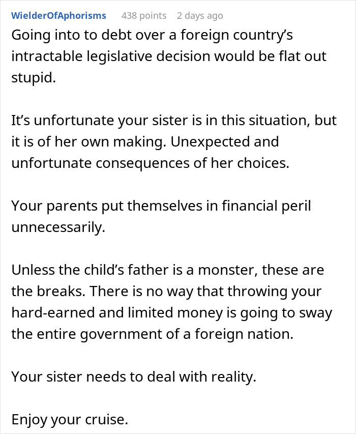 “This Is Insane”: Family Demands Person Go Into Debt To Help Sister Out With Legal Bills “This Is Insane”: Family Demands Person Go Into Debt To Help Sister Out With Legal Bills