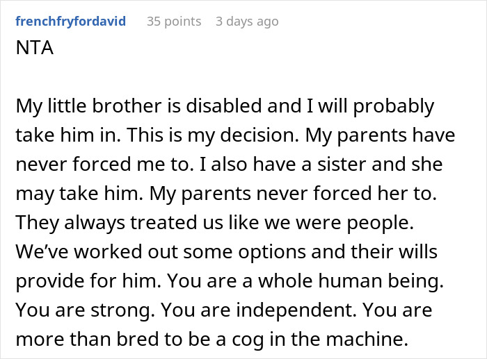 Son Infuriates Parents By Telling Them He Won't Be A Carer For His Two Disabled Siblings Son Infuriates Parents By Telling Them He Won't Be A Carer For His Two Disabled Siblings