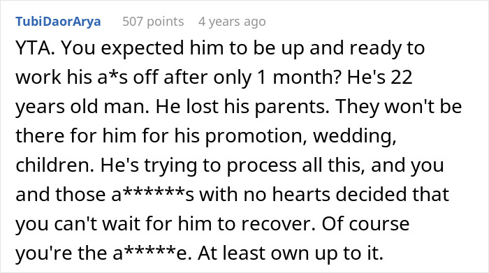 Manager Thinks They’re Justified In Firing Grieving Worker For Underperforming, Regrets It Manager Thinks They’re Justified In Firing Grieving Worker For Underperforming, Regrets It