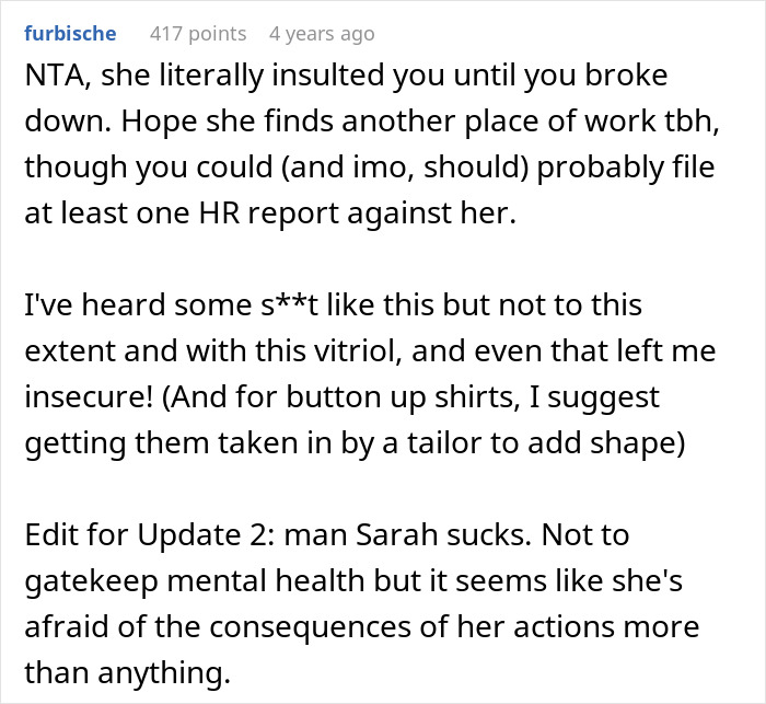 Coworker Keeps Mocking Woman Over Her Large Chest, It Finally Backfires On Her Coworker Keeps Mocking Woman Over Her Large Chest, It Finally Backfires On Her