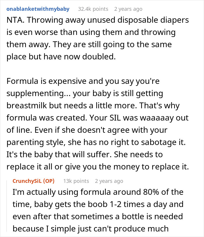 “AITA For Kicking SIL Out After She Threw Away Most Of My Single-Use Baby Products & Formula?”