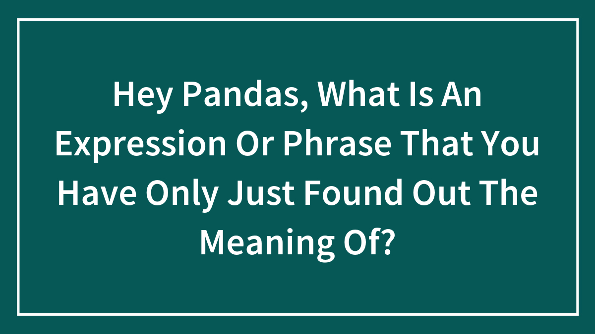 Hey Pandas, What Is An Expression Or Phrase That You Have Only Just Found Out The Meaning Of?