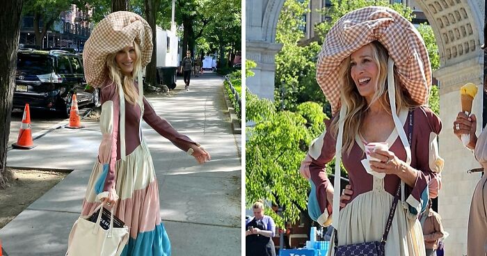 “Wearing A Diaper Bag As A Hat”: Fans Can’t Get Over Sarah Jessica Parker’s Hat From AJLT Set