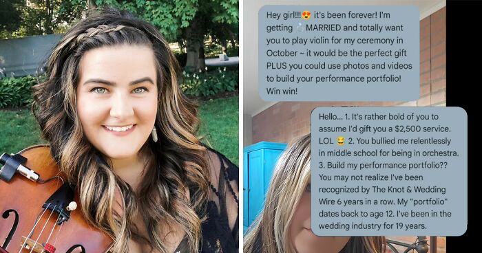 Violinist Shuts Down Childhood Bully Who Expected Her To Play At Her Wedding For Free