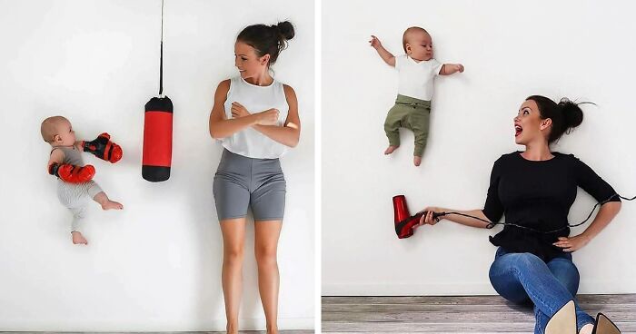 Mom Charms The Internet With A Genius Photoshoot Of Her With Her Baby (11 Photos)