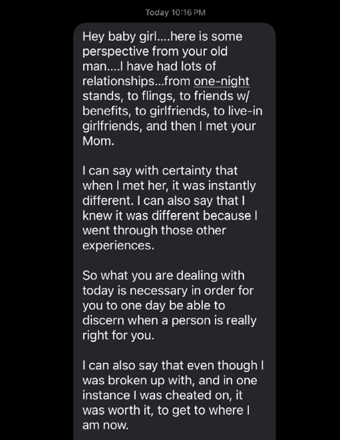 "Some Perspective From Your Old Man": Dad Gets Praised For His Text To Daughter After A Breakup "Some Perspective From Your Old Man": Dad Gets Praised For His Text To Daughter After A Breakup