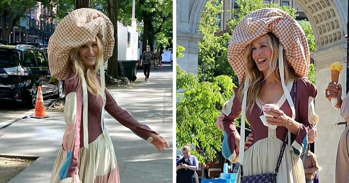 “Wearing A Diaper Bag As A Hat”: Fans Can’t Get Over Sarah Jessica Parker’s Hat From AJLT Set