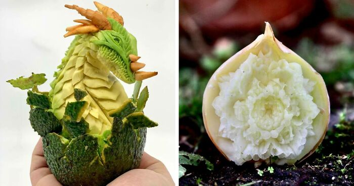 Carving Designer Creates Intricate Designs On Avocados, Watermelons, Garlic, And Other Foods (32 New Pics)