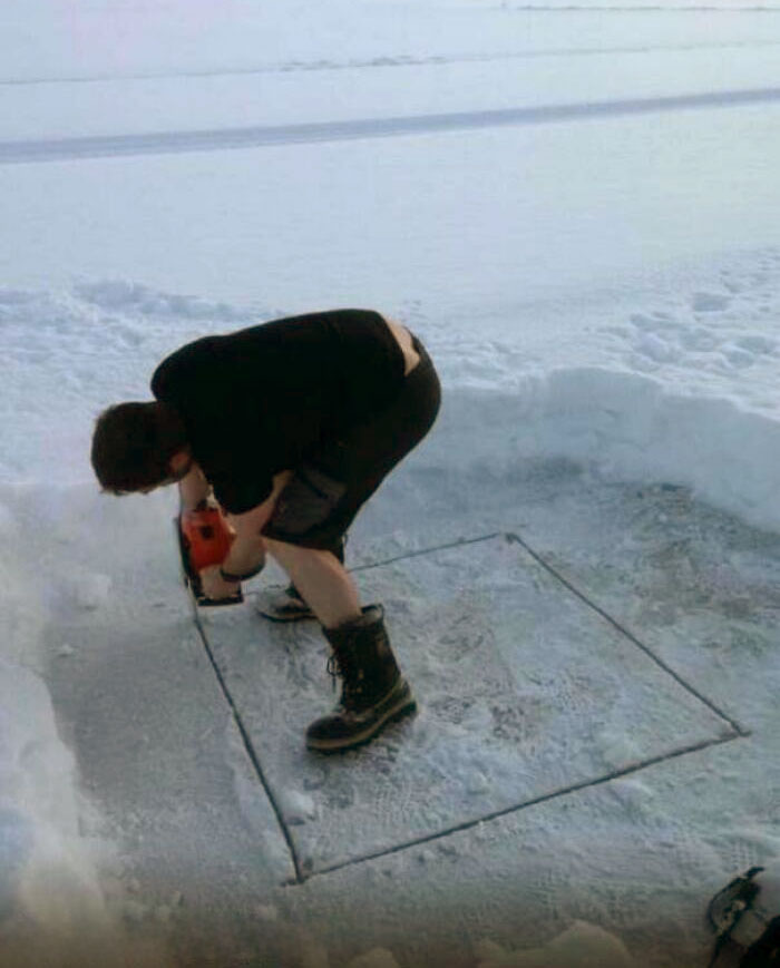 My Lumberjack Brother-In-Law First Time In Finland Making An Ice Hole