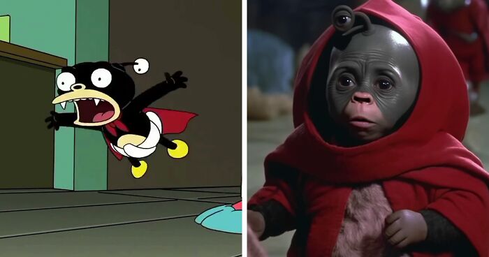 31 Side-By-Side Pics Showing Futurama Characters And Their 80s Sci-Fi Movie Versions