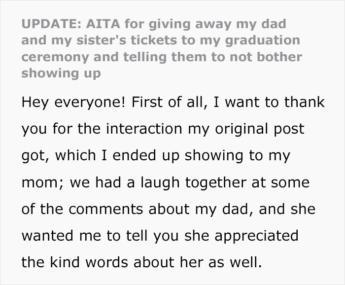 Teen Spites Dad And Sister Who Planned To Skip Her Graduation By Giving Away Their Tickets Teen Spites Dad And Sister Who Planned To Skip Her Graduation By Giving Away Their Tickets