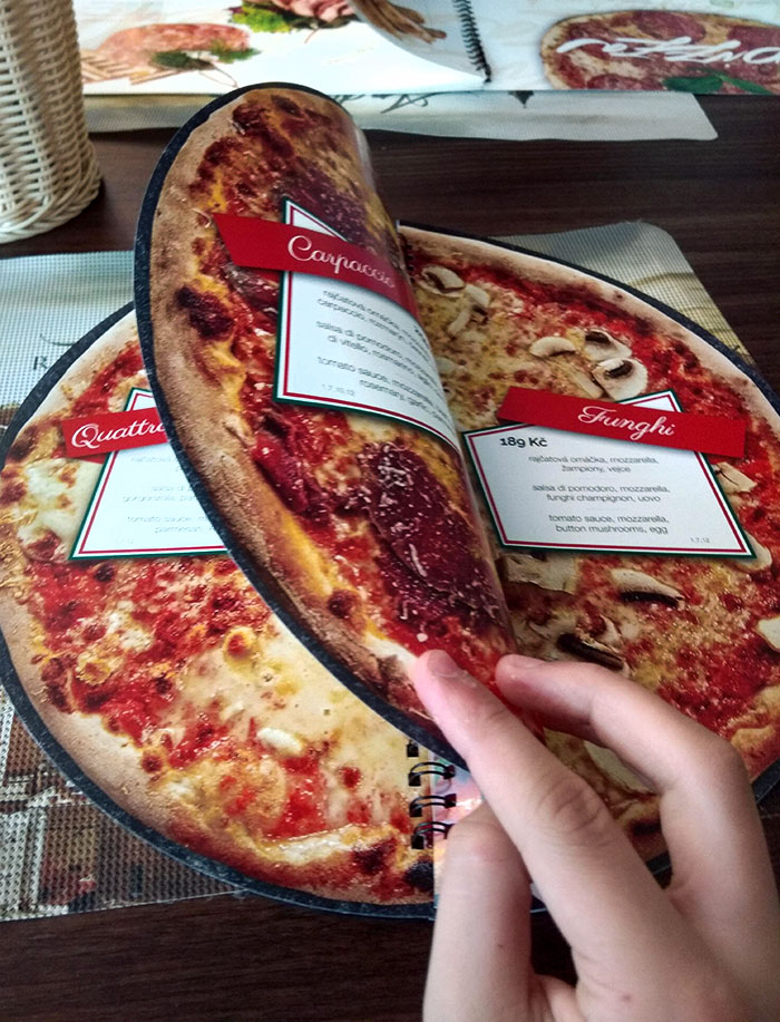 This Menu In An Italian Restaurant Is Shaped Like A Circle, Showing You What Type Of Pizza Would Look Like