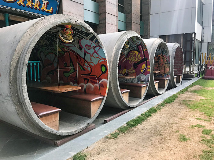 This Restaurant Near My House Uses Concrete Sewer Pipes For Outdoor Seating