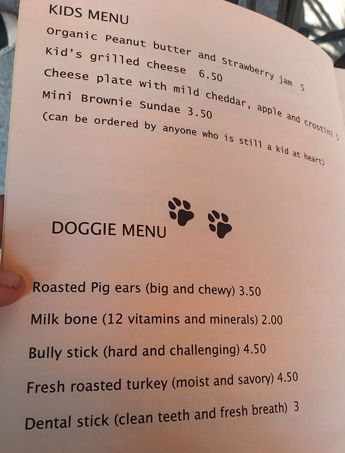 This Restaurant That I'm At Has A Dog Menu
