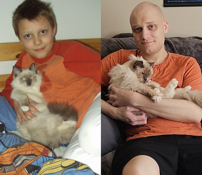 “I’m Gonna Go Cry”: Man’s Photo Recreation With Late Childhood Cat Has The Internet Tearing Up