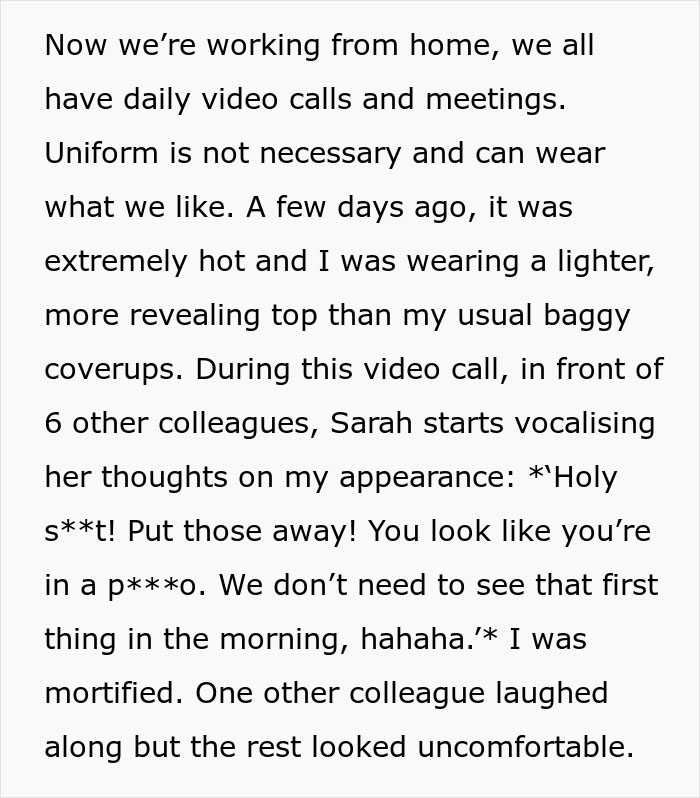 Coworker Keeps Mocking Woman Over Her Large Chest, It Finally Backfires On Her Coworker Keeps Mocking Woman Over Her Large Chest, It Finally Backfires On Her