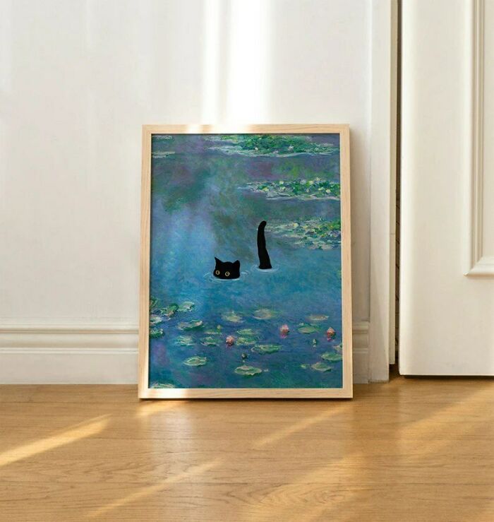 This Artwork Is Sheer Purr-Fection! Grab A Catified Monet Waterlily Print For A Quirky Touch To Your Walls