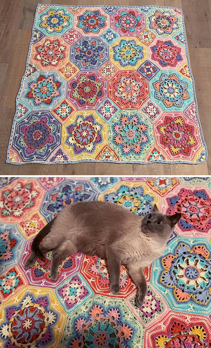 Persian Tiles Blanket, Completed Just In Time For Mother’s Day, And Kitty-Approved