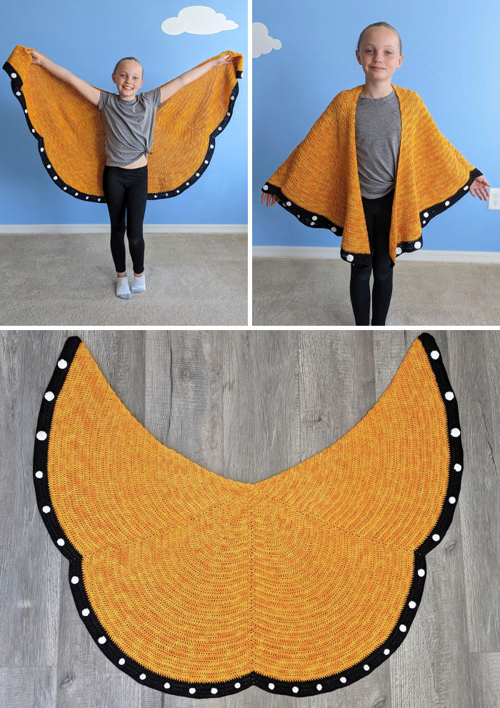 I Crocheted A Monarch Butterfly Shawl For My Mom For Mother's Day, Modeled By My Daughter