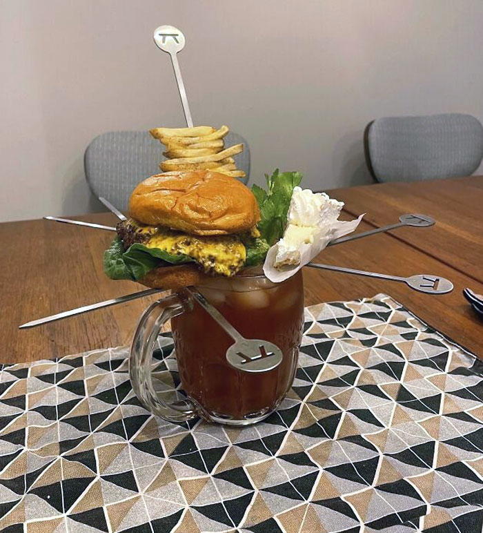 For Mother’s Day, I Asked My Husband To Make A Bloody Mary With An Unhinged-Looking, Over The Top Lattice Of Garnishes. The Man Delivered