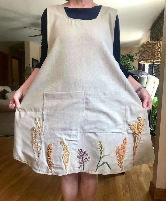 Embroidered Apron I Did For Mother’s Day! It Has Grains (Wheat, Millet, Oat, And Rice) For Her To Wear While Bread Baking